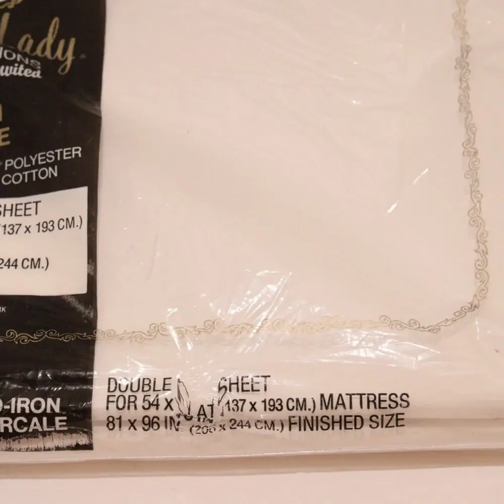 First Lady White Double Full Size Flat Sheet Percale No Iron 81x96 NEW